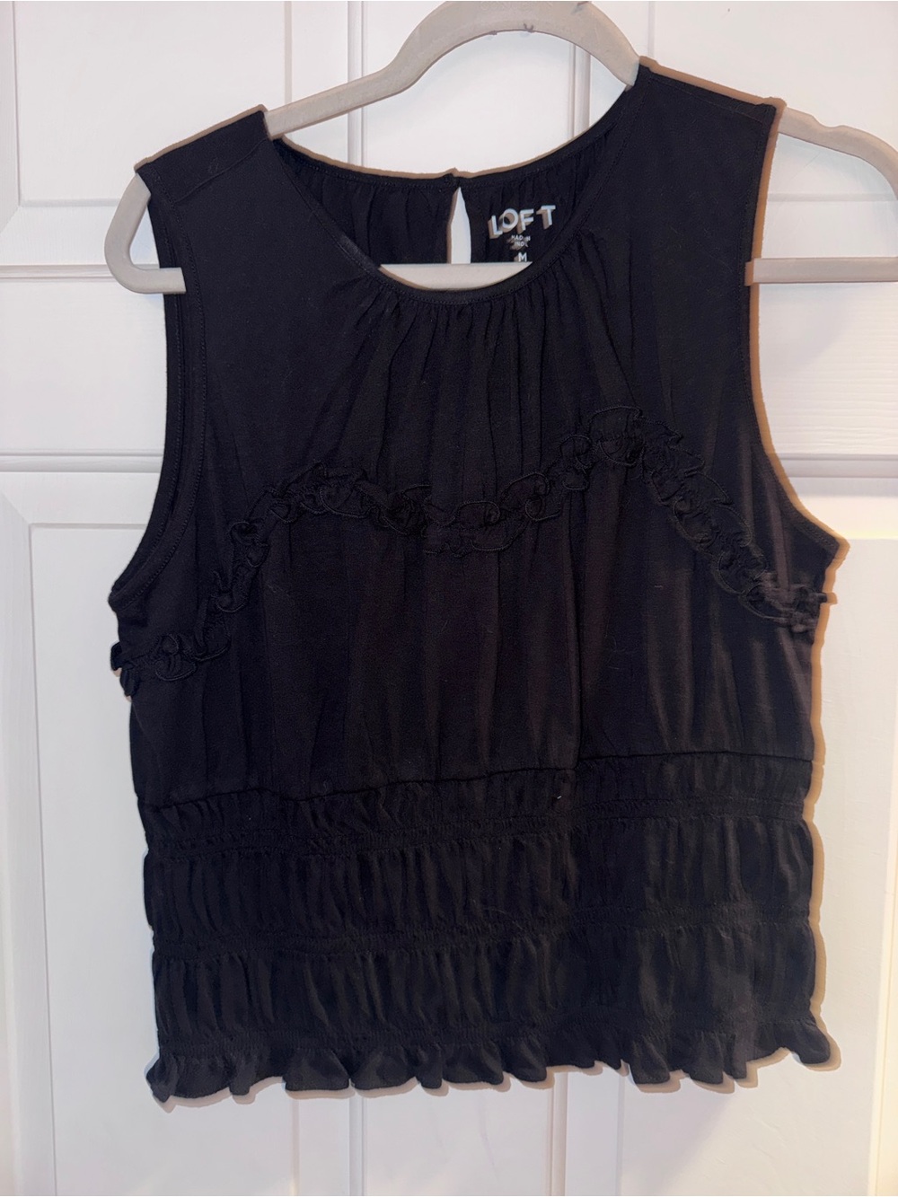 LOFT Black Sleeveless Ruffle-Trim Blouse